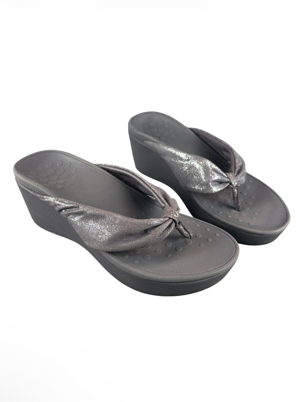 Vionic Arabella Wedge Sandals Women 6 Purple Leather Metallic Thong Platform